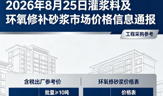 团风2026年8月25日灌浆料及环氧修补砂浆市场价格信息通报